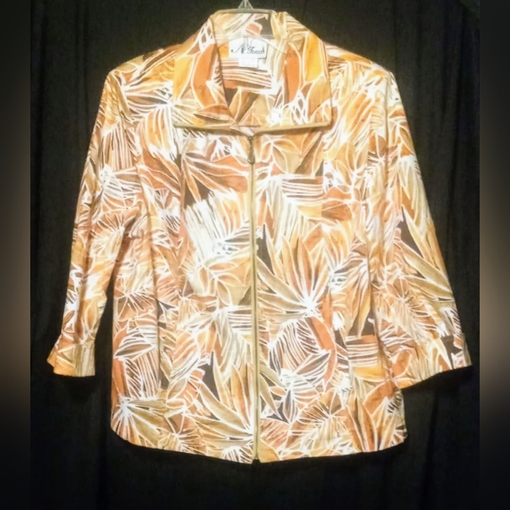 Women's N Touch X-Large Full Zip Casual Jacket Pockets Floral Print